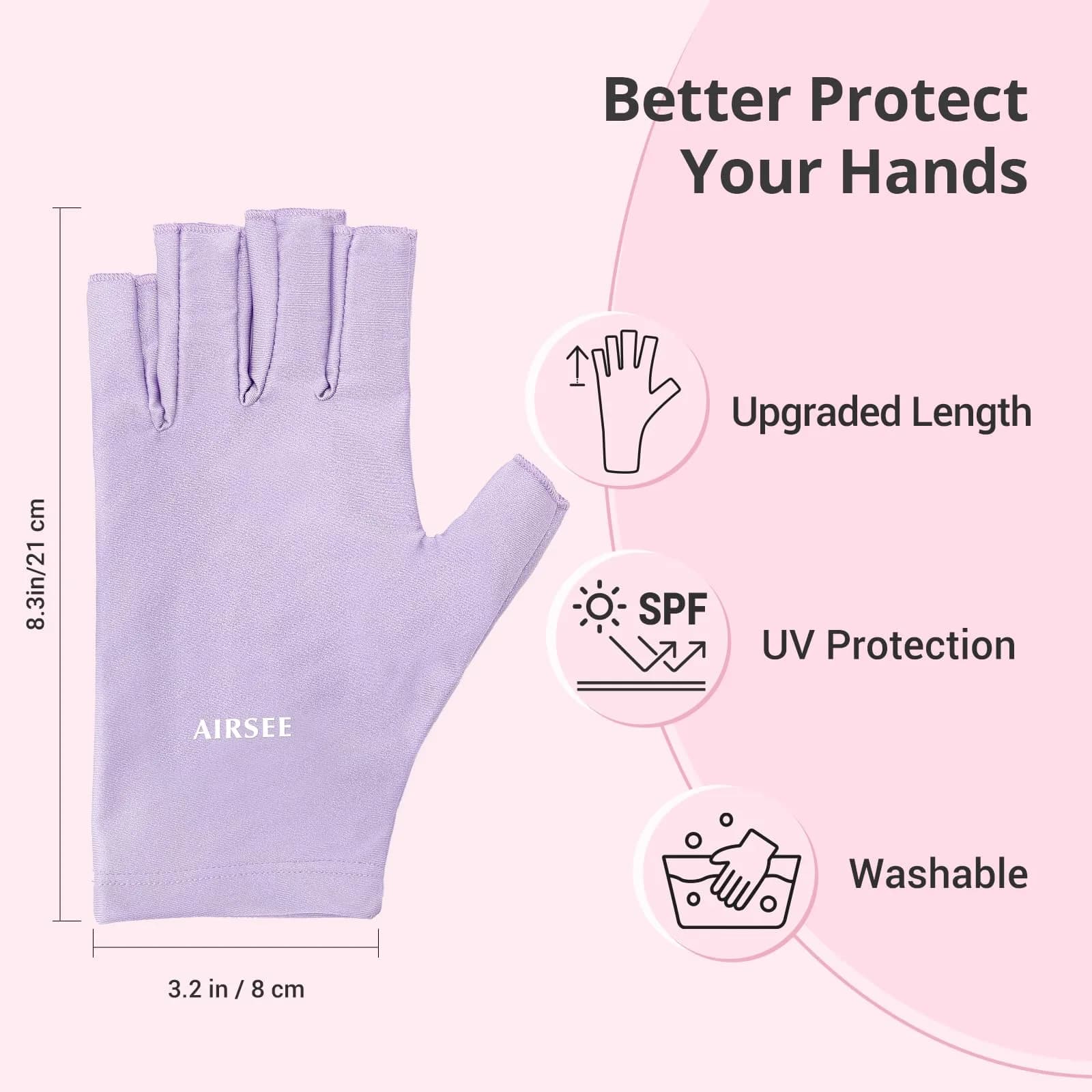 AIRSEE Purple Fingerless UV Protection Gloves for Nail Lamp | UPF50+ Shield - view 5