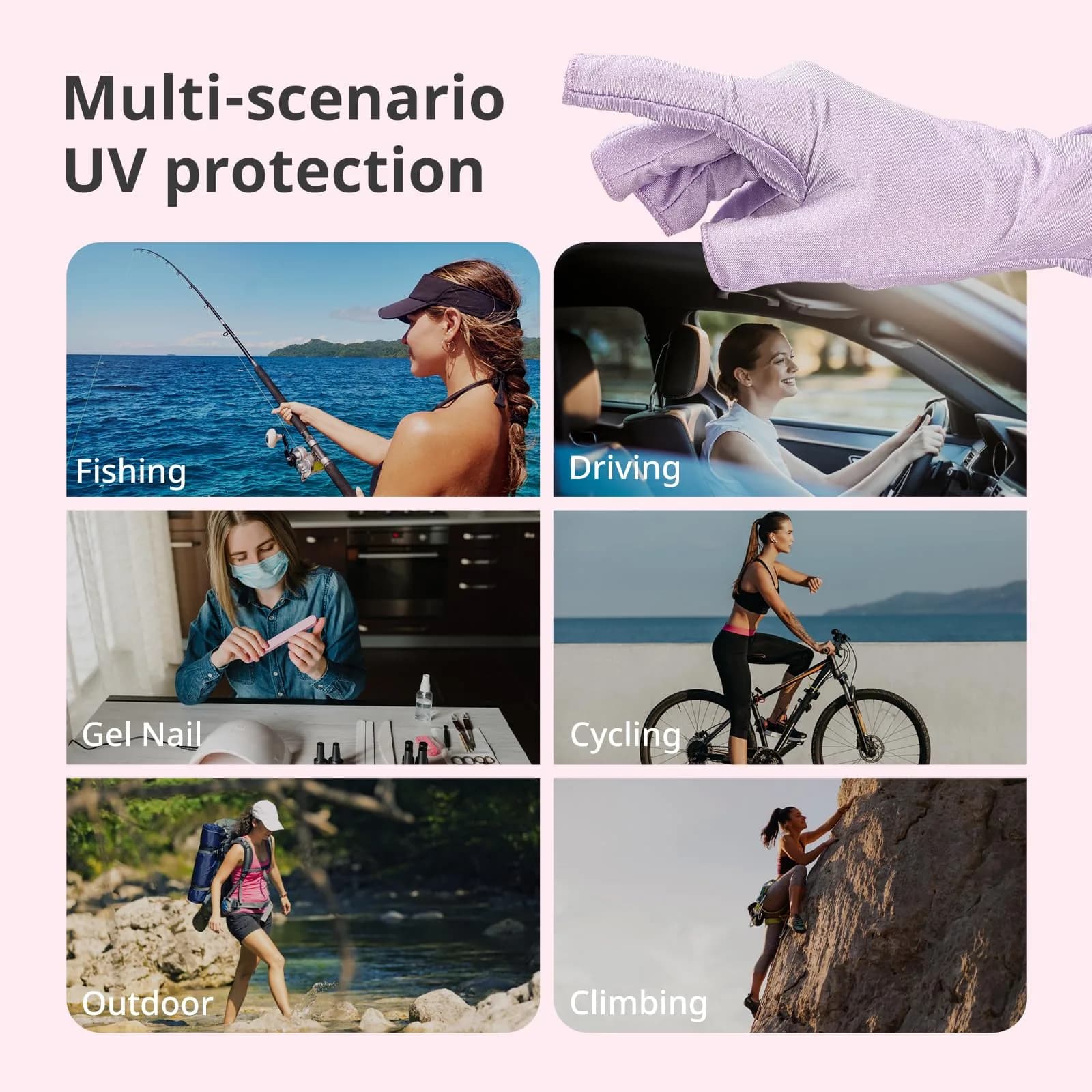 AIRSEE Purple Fingerless UV Protection Gloves for Nail Lamp | UPF50+ Shield - view 6