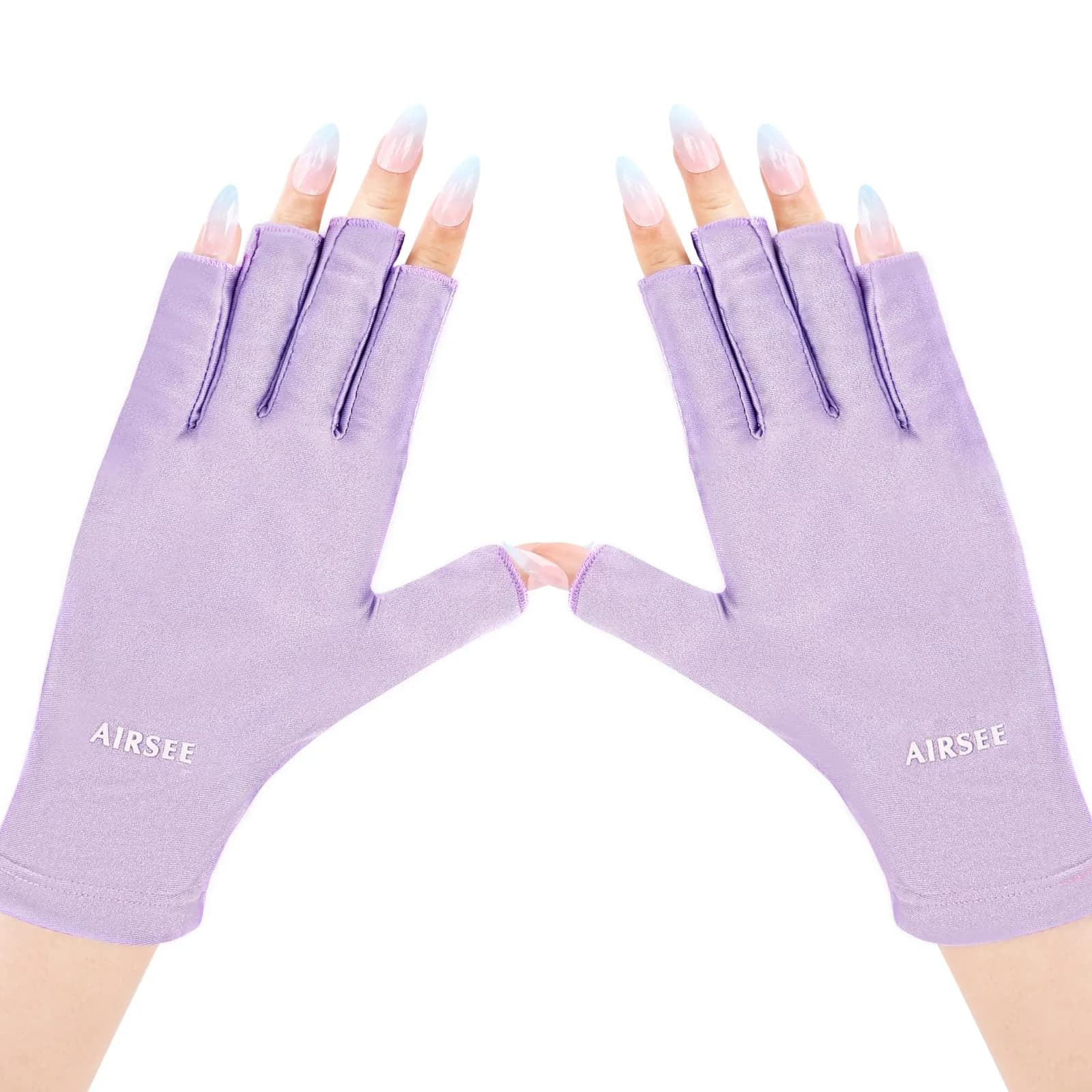 AIRSEE UPF50+ UV Protection Gloves for Nail Lamp | Fingerless, White, Nylon/Lycra — Purple