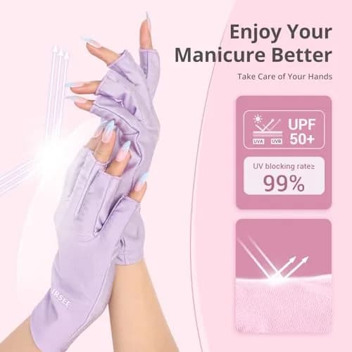 AIRSEE Purple Fingerless UV Protection Gloves for Nail Lamp | UPF50+ Shield thumbnail 2