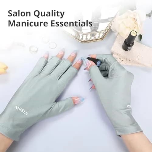AIRSEE UPF50+ UV Protection Gloves for Nail Lamp, Fingerless, Mint Green | Blocks 99% UV Rays thumbnail 4