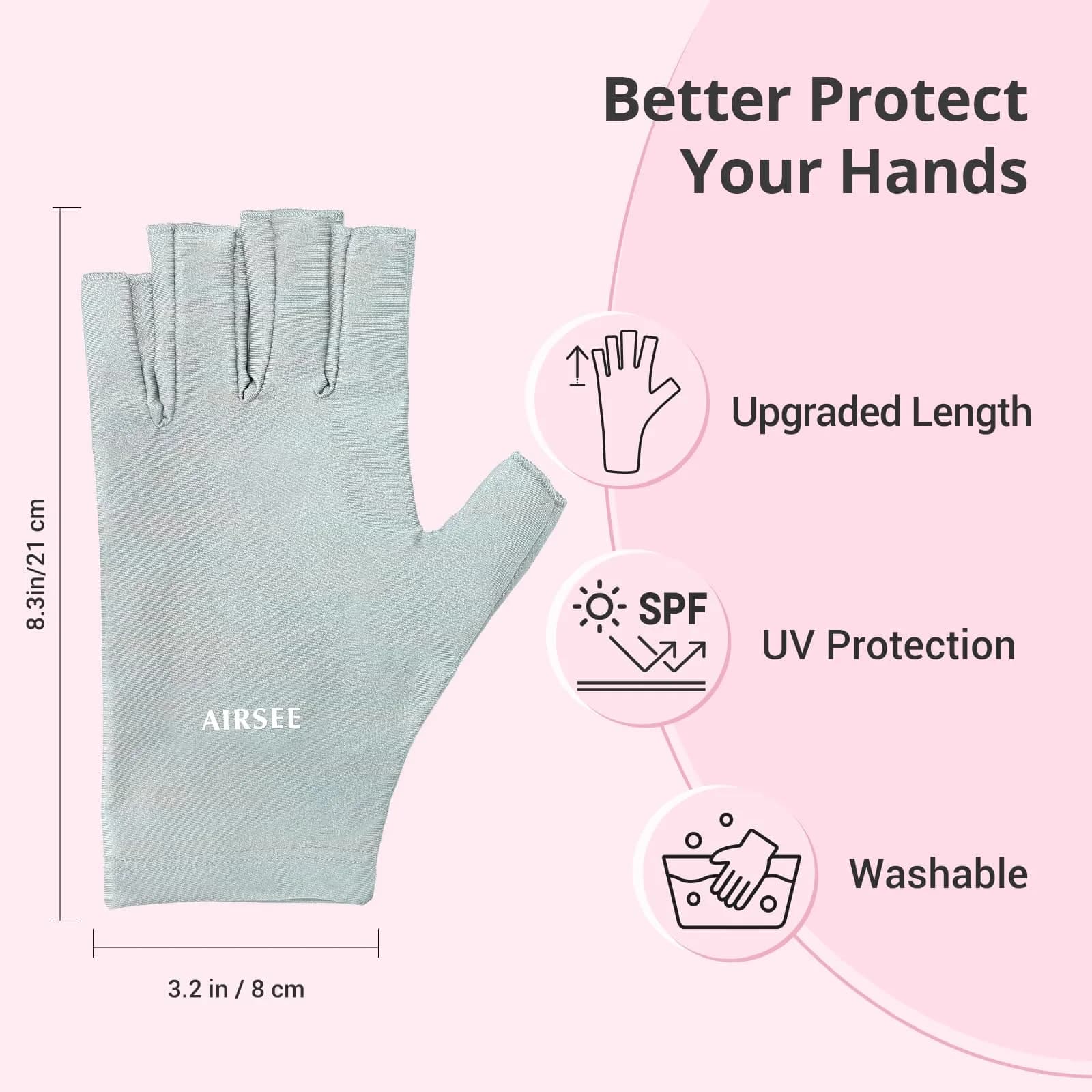AIRSEE UPF50+ UV Protection Gloves for Nail Lamp, Fingerless, Mint Green | Blocks 99% UV Rays - view 5