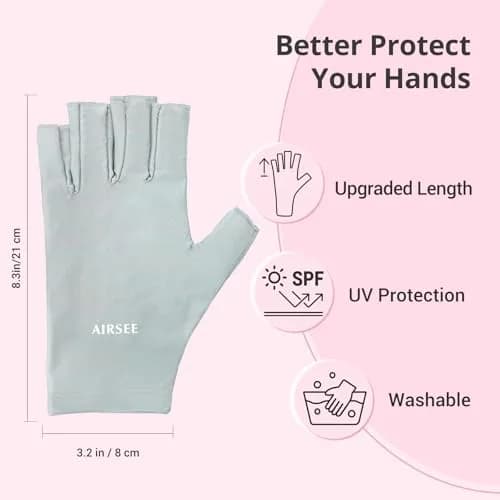 AIRSEE UPF50+ UV Protection Gloves for Nail Lamp, Fingerless, Mint Green | Blocks 99% UV Rays thumbnail 5