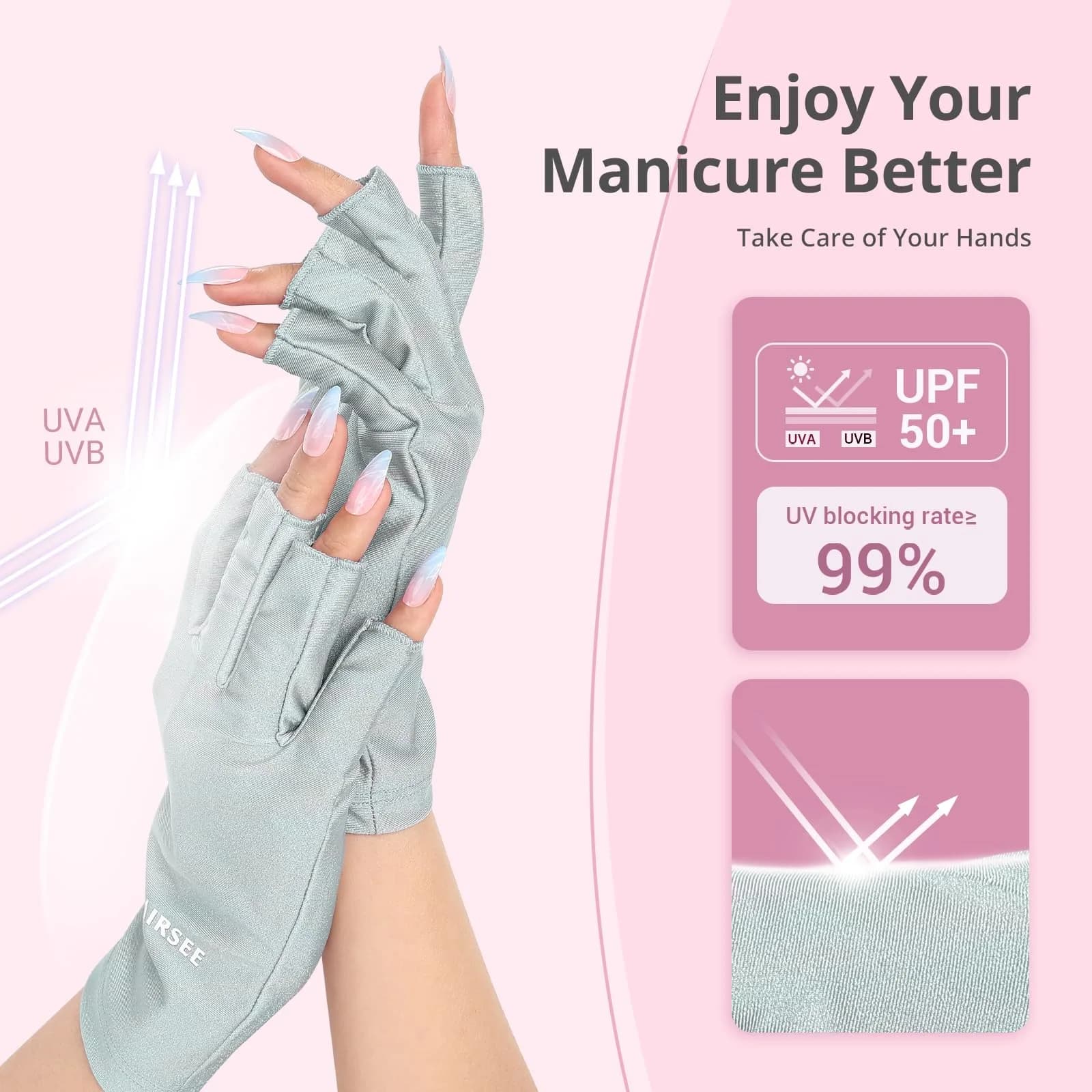 AIRSEE Mint Green UPF50+ Fingerless UV Protection Gloves for Nail Lamp - view 2