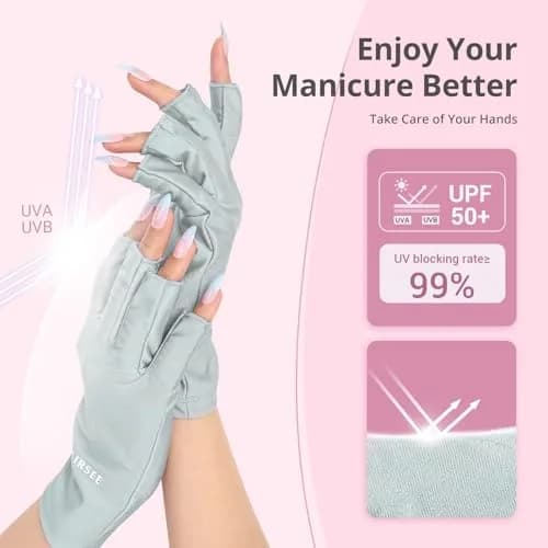 AIRSEE UPF50+ UV Protection Gloves for Nail Lamp, Fingerless, Mint Green | Blocks 99% UV Rays thumbnail 2