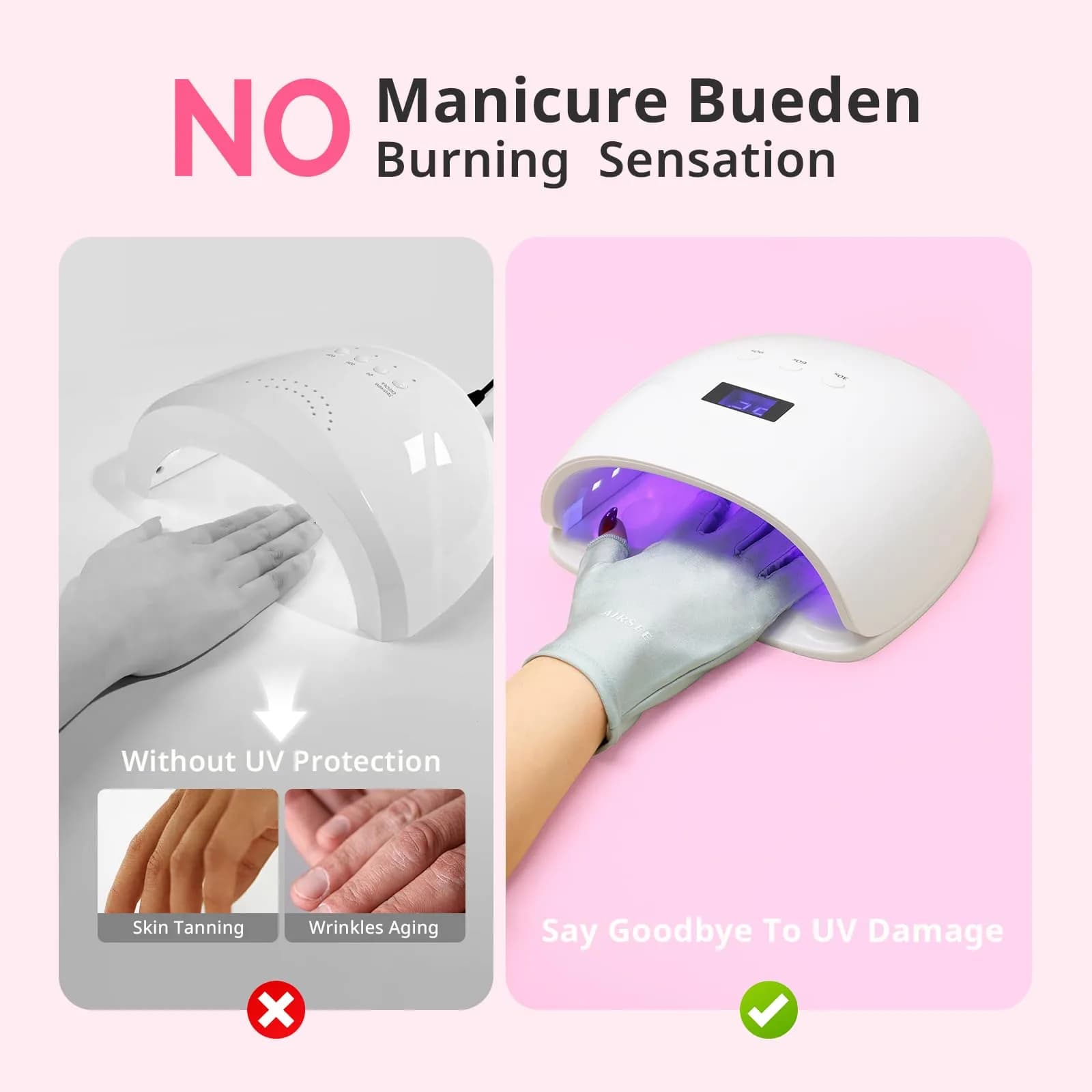 AIRSEE Mint Green UPF50+ Fingerless UV Protection Gloves for Nail Lamp - view 3