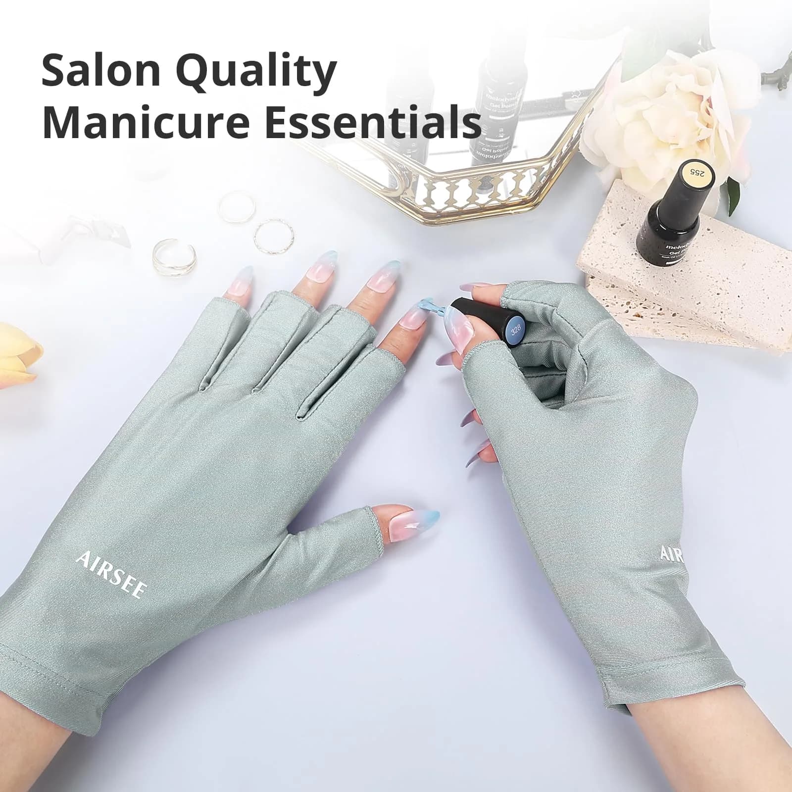 AIRSEE Mint Green UPF50+ Fingerless UV Protection Gloves for Nail Lamp - view 4