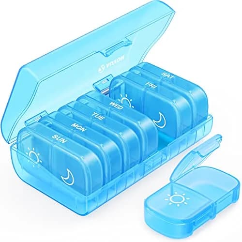 AUVON XL Weekly Pill Organizer 2 Times a Day, Blue AM PM Pill Case with Large Openings (1 Count Pack) - main product image