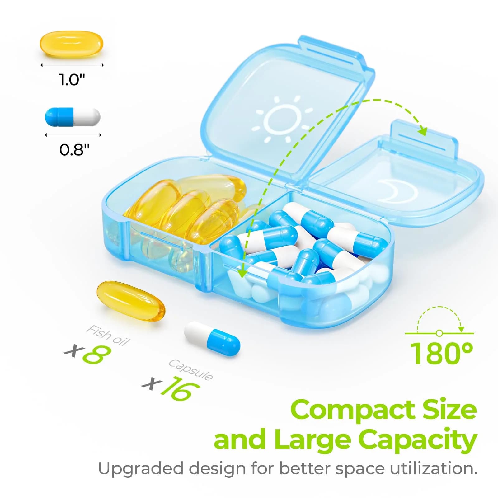 AUVON XL Weekly Pill Organizer 2 Times a Day, Blue AM PM Pill Case with Large Openings (1 Count Pack) - view 2