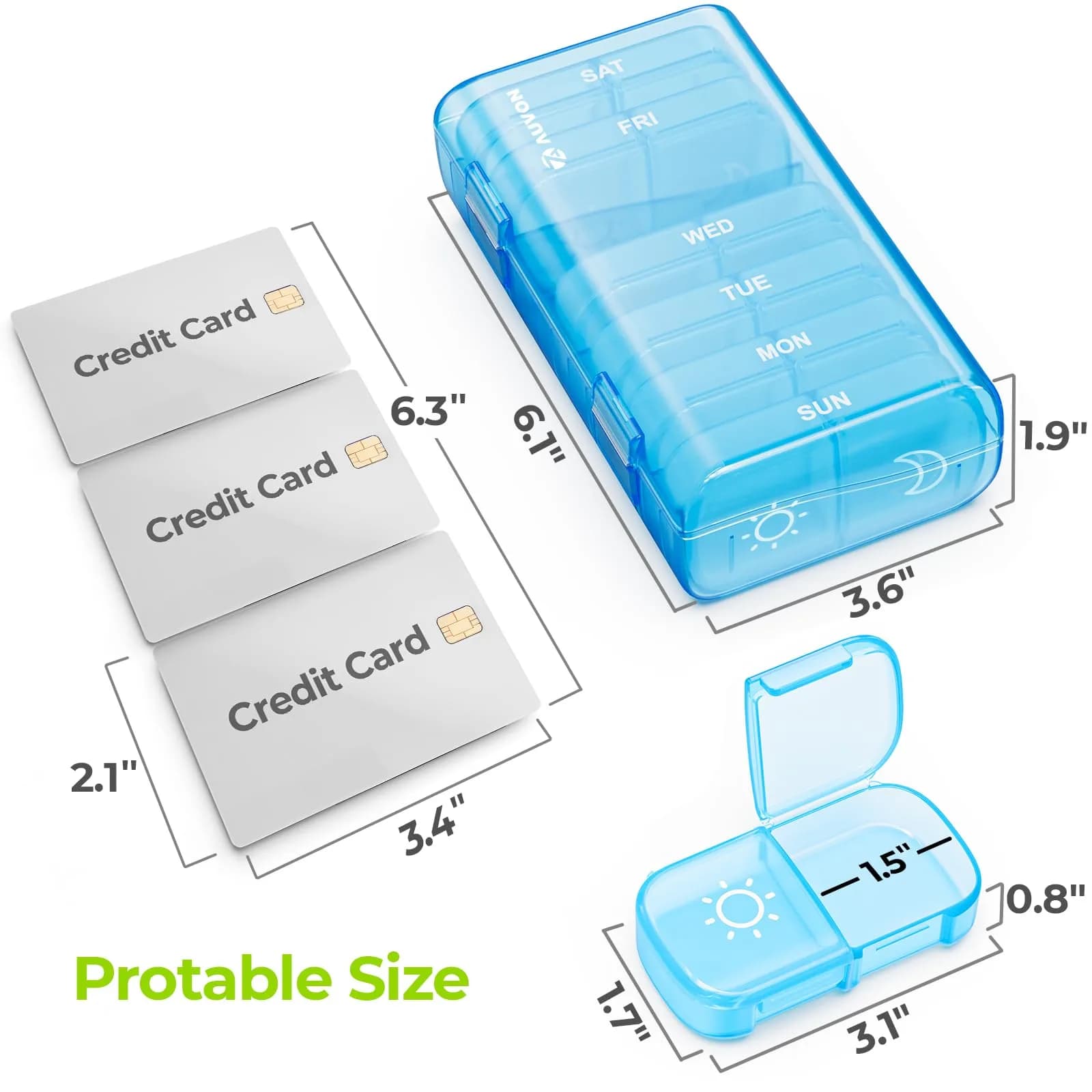 AUVON XL Weekly Pill Organizer 2 Times a Day, Blue AM PM Pill Case with Large Openings (1 Count Pack) - view 5