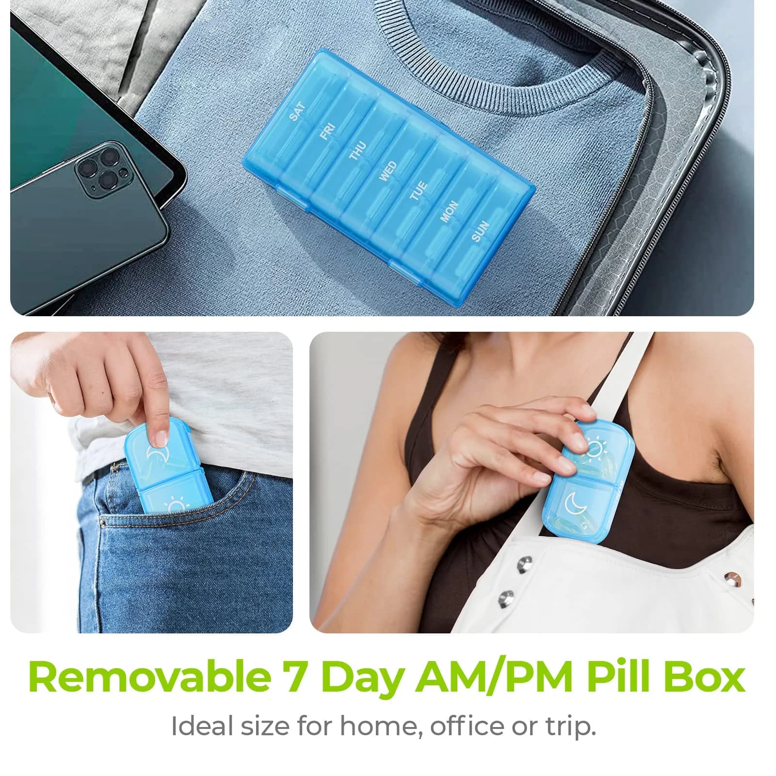 AUVON XL Weekly Pill Organizer 2 Times a Day, Blue AM PM Pill Case with Large Openings (1 Count Pack) - view 6