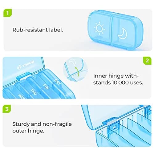 AUVON Weekly Pill Organizer 2 Times a Day, 14 Compartments | FDA Approved, BPA-Free, Portable for Travel thumbnail 3