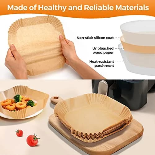ctizne Disposable Air Fryer Paper Liners 100Pcs 9 Inch Square | Food Grade Parchment for 8-12 Qt Air Fryers thumbnail 4