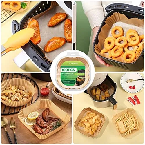 ctizne Disposable Air Fryer Paper Liners 100Pcs 9 Inch Square | Food Grade Parchment for 8-12 Qt Air Fryers thumbnail 6