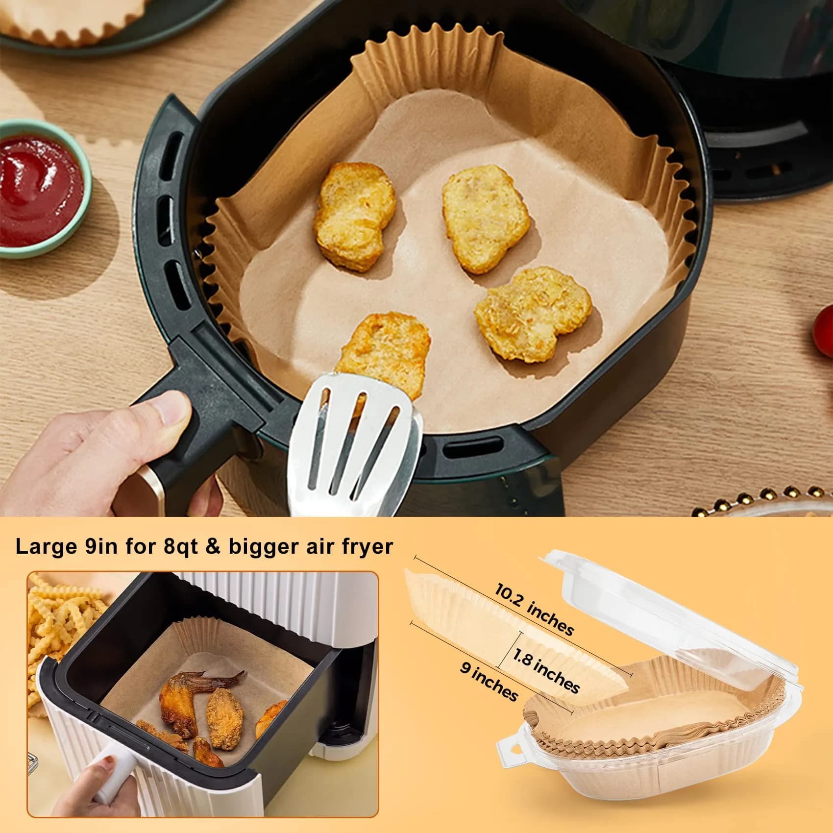 ctizne Disposable Air Fryer Paper Liners Square 100 Count | Keep Air Fryer Clean - view 3