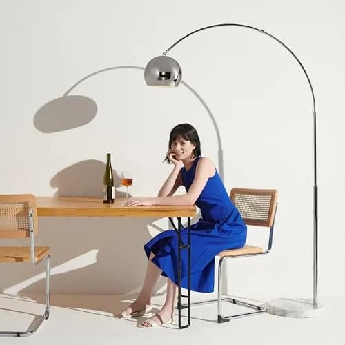 Brightech Olivia Floor Lamp - Chic Arc Lamp with Marble Base & LED Bulb for Living Room, Bedroom, Office - Chrome thumbnail 8