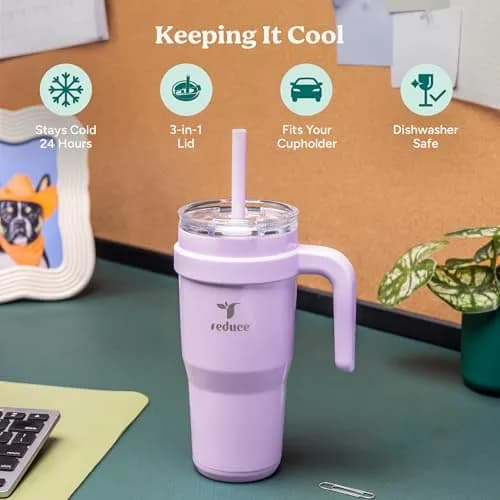 REDUCE 24 oz Stainless Steel Tumbler with Handle - 710ml (24 fl oz) | Keeps Drinks Cold 24 Hrs thumbnail 3