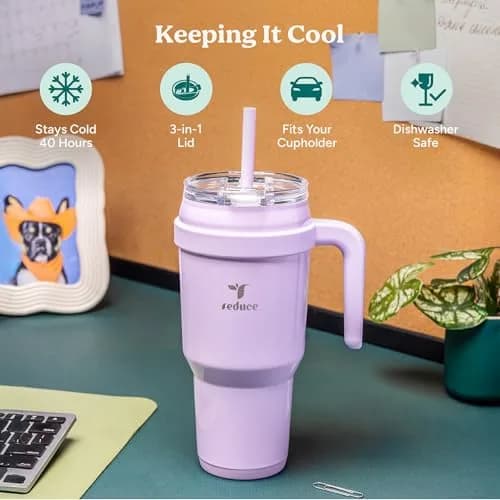 REDUCE 40 oz Stainless Steel Tumbler with Handle - 1183ml (40 fl oz) | Keeps Drinks Cold 24 Hrs thumbnail 3