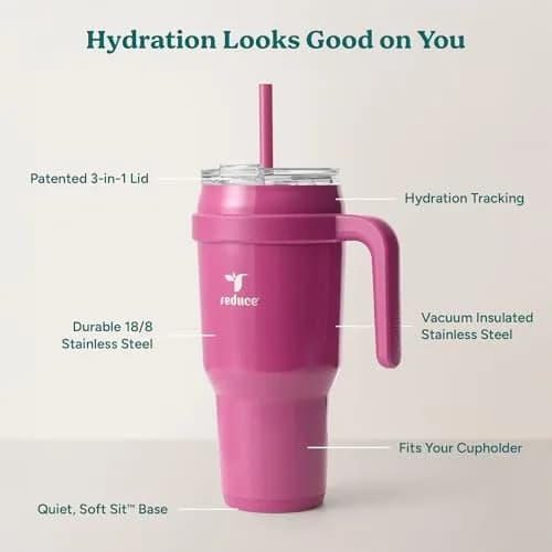 REDUCE 40 oz Stainless Steel Tumbler with Handle - 1183ml (40 fl oz) | Keeps Drinks Cold 24 Hrs thumbnail 4