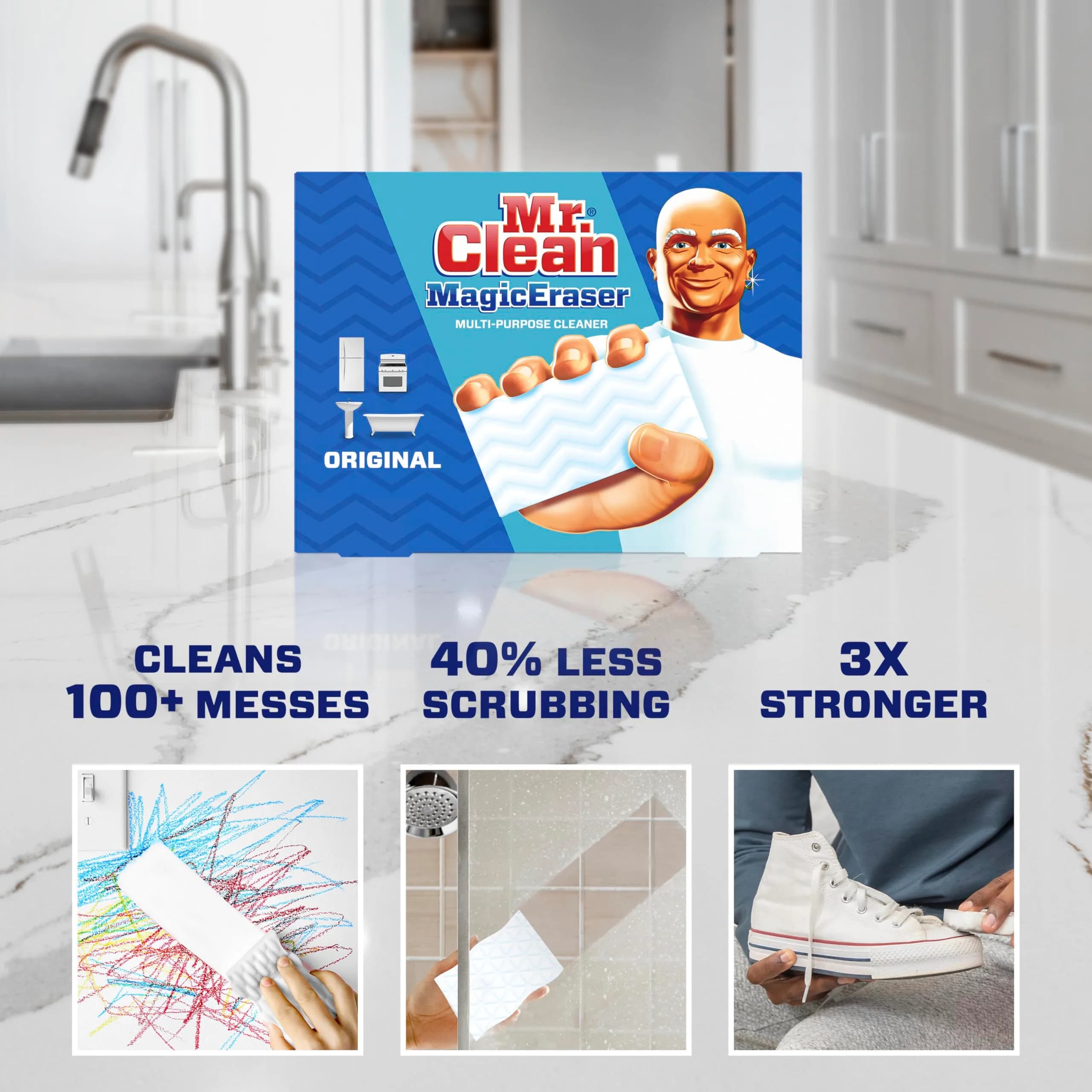 Mr. Clean Magic Eraser Original Cleaning Pads with Durafoam, White, 6 Count | Melamine Sponge for Indian Households - view 2