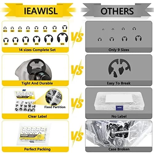 IEAWISL 330 Pcs Alloy Steel External Retaining Rings Assortment Set | Metric Sizes M1.5-M15 thumbnail 2