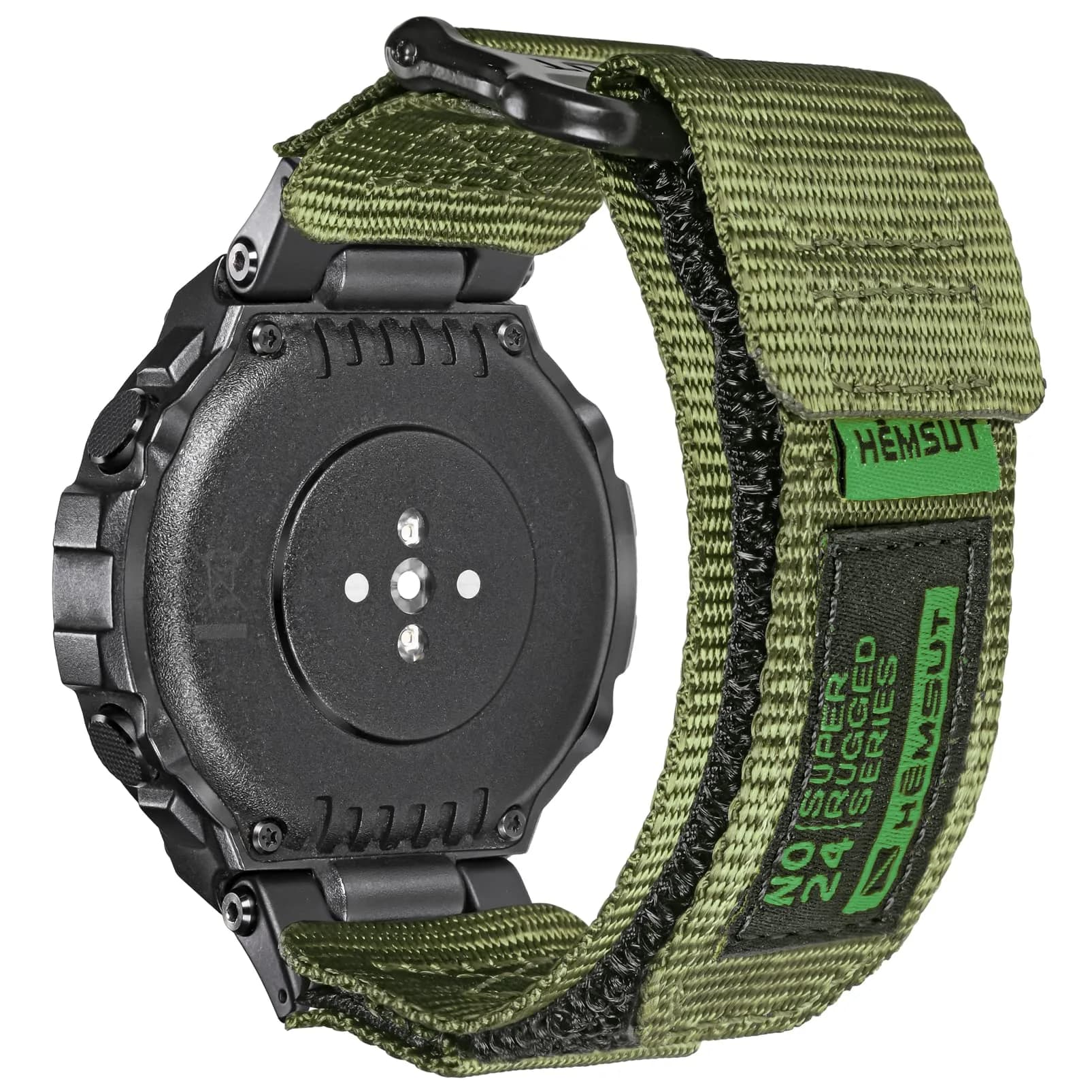 SMITHA Nylon Watch Band Compatible with Amazfit T-Rex Series | Heavy Duty Adventure Strap (44mm/48mm) — Green