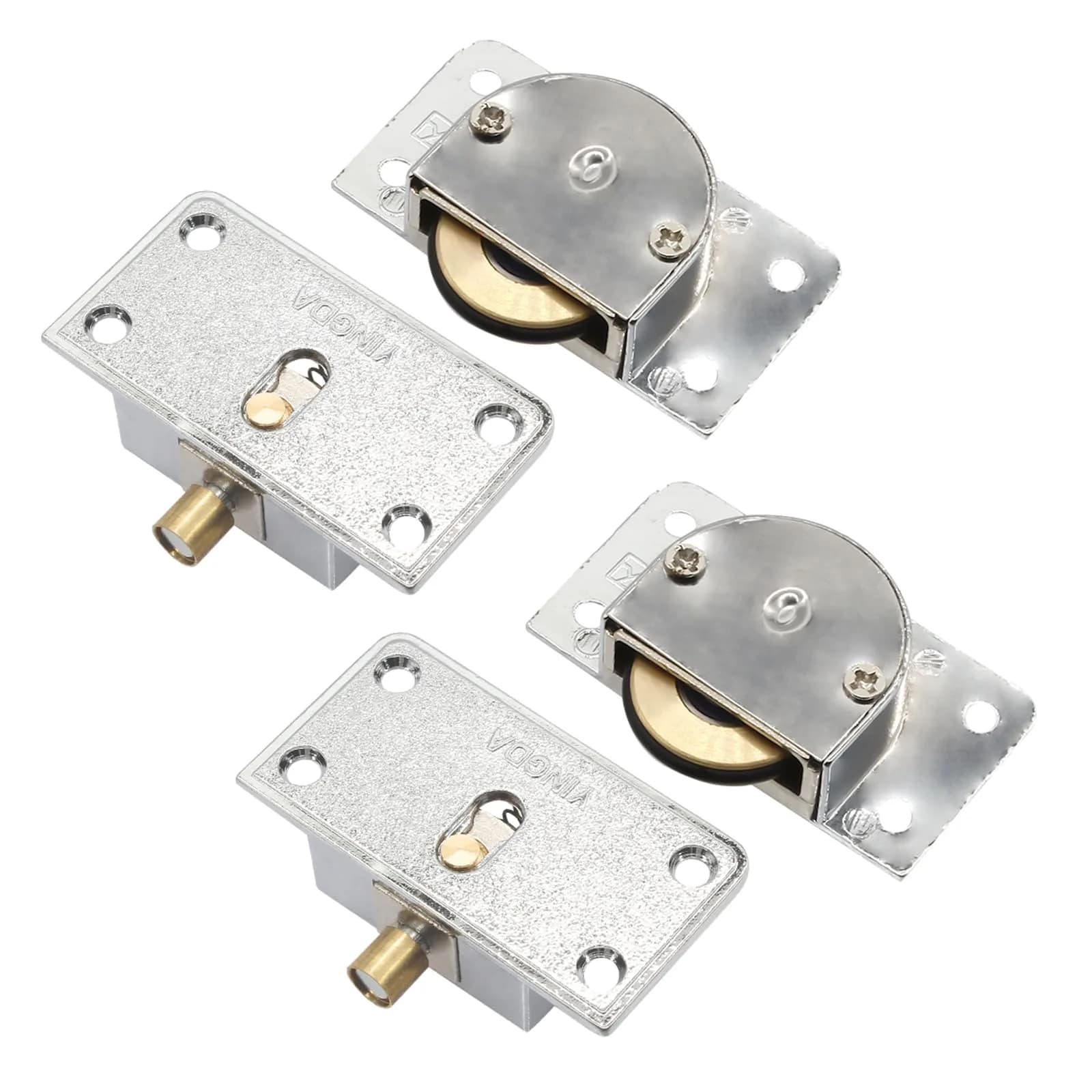 BokWin Silver Sliding Door Pulley Set (2 Pairs, 58mm x 31mm) | Heavy Duty Zinc Alloy Rollers for Barn, Cabinet Doors — Zinc alloy-white