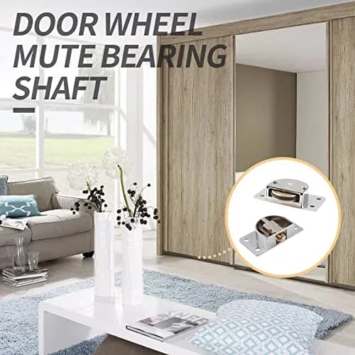 BokWin Silver Sliding Door Pulley Set (2 Pairs, 58mm x 31mm) | Heavy Duty Zinc Alloy Rollers for Barn, Cabinet Doors thumbnail 6