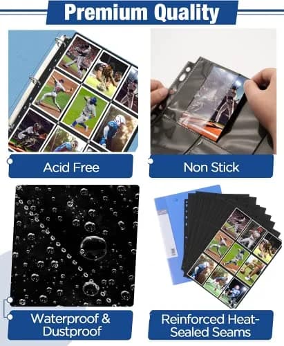 superaimi 900 Pocket Trading Card Pages | Double-Sided Binder Sheets for Standard Size Cards, Waterproof & Dustproof (50 pages) thumbnail 2