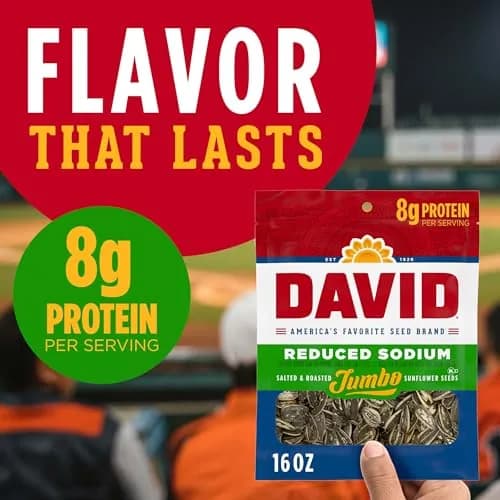 David Reduced Sodium Sunflower Seeds, 16 oz. | Classic flavor with 25% less sodium, gluten-free, travel snack thumbnail 2