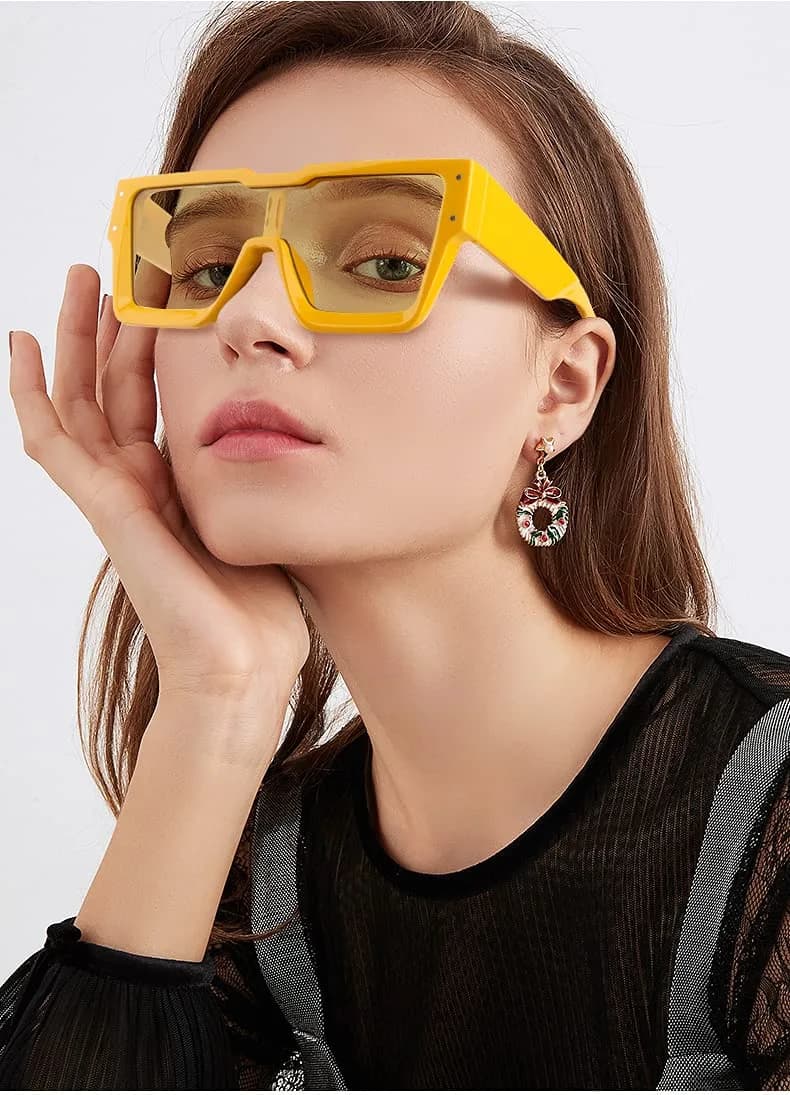 KENBO Oversized Yellow Frame & Yellow Lens Square Sunglasses for Women Men | UV400 Polarized - view 2