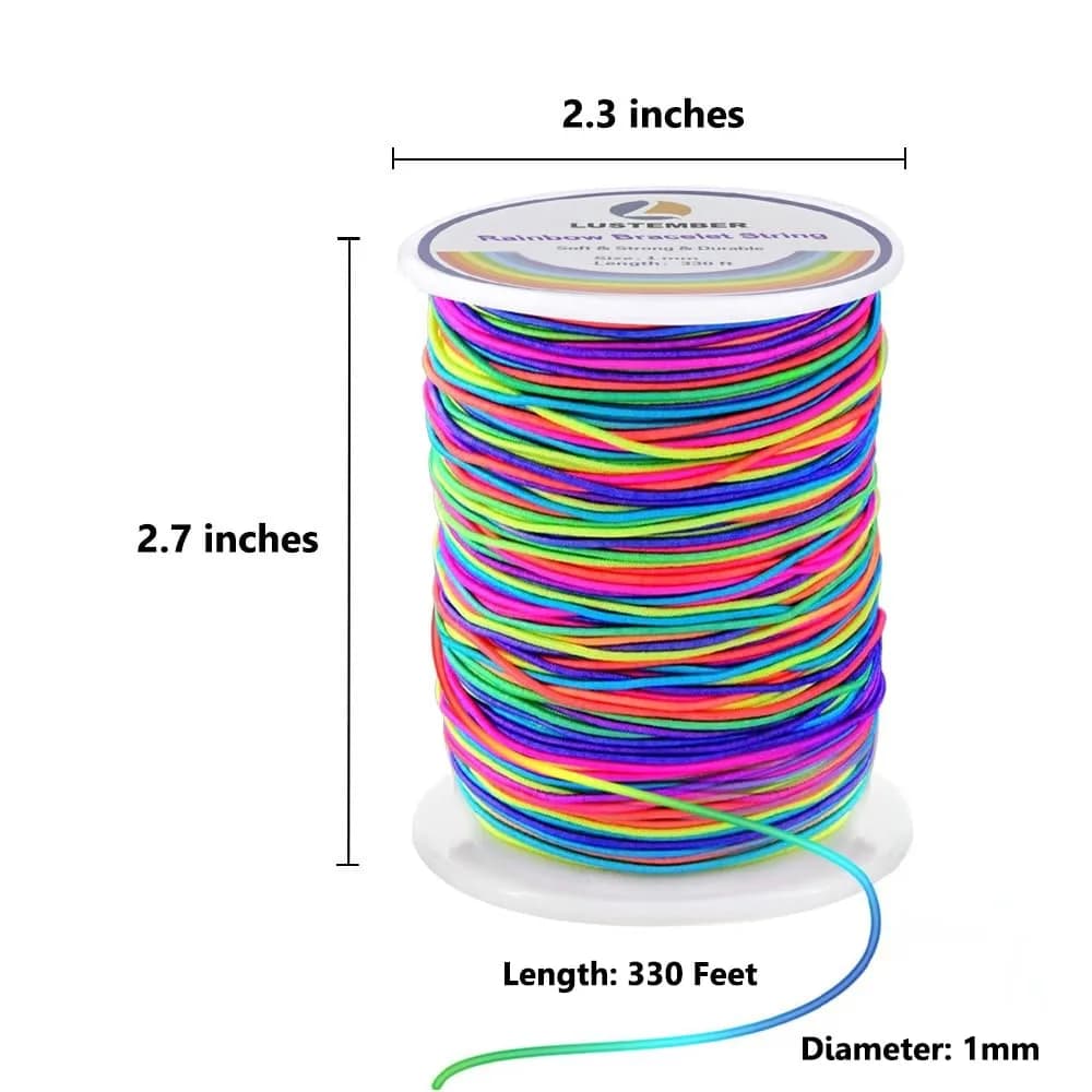 LUSTEMBER Rainbow Elastic Beading Cord 1mm, 330 Feet (100m) | Sturdy & Flexible for Jewelry Making - view 2