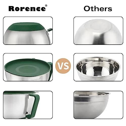 Rorence Stainless Steel Mixing Bowls Set with Lids, 1.5, 3 & 5 Qt, Green | Durable, Lightweight & Food Safe thumbnail 5