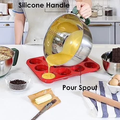 Rorence Stainless Steel Mixing Bowls Set with Lids, 1.5, 3 & 5 Qt, Green | Durable, Lightweight & Food Safe thumbnail 6