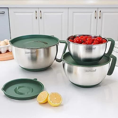 Rorence Stainless Steel Mixing Bowls Set with Lids, 1.5, 3 & 5 Qt, Green | Durable, Lightweight & Food Safe thumbnail 7