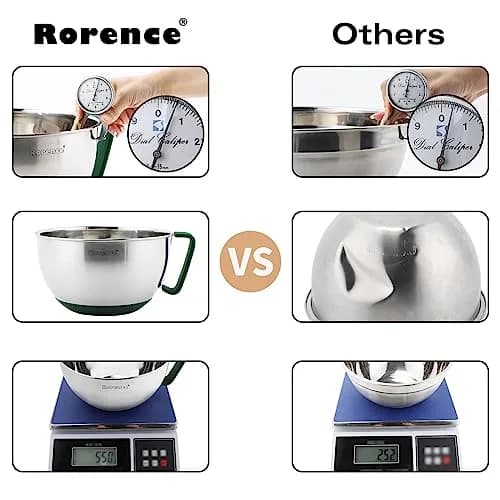 Rorence Stainless Steel Mixing Bowls Set with Lids, 1.5, 3 & 5 Qt, Green | Durable, Lightweight & Food Safe thumbnail 4