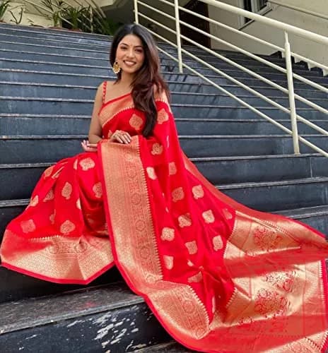 Avantika Fashion Women's Kanjivaram Soft Pure Silk Banarasi Saree with Blouse Piece, Red, 5.5m (18ft) | Jacquard Woven Traditional Indian Wear thumbnail 4
