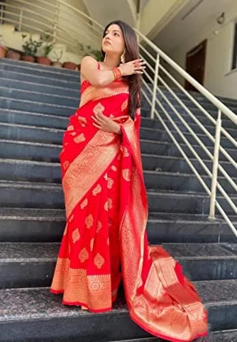 Avantika Fashion Women's Kanjivaram Soft Pure Silk Banarasi Saree with Blouse Piece, Red, 5.5m (18ft) | Jacquard Woven Traditional Indian Wear thumbnail 5