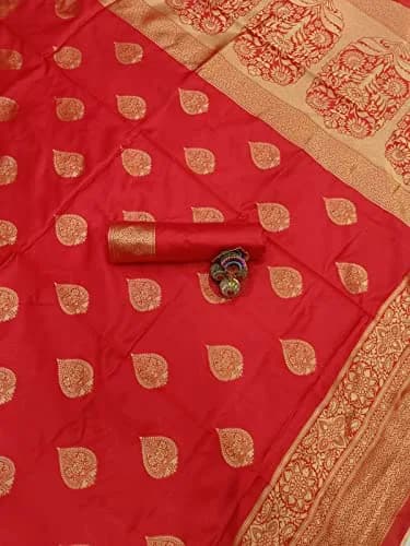 Avantika Fashion Women's Kanjivaram Soft Pure Silk Banarasi Saree with Blouse Piece, Red, 5.5m (18ft) | Jacquard Woven Traditional Indian Wear thumbnail 6