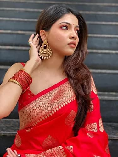 Avantika Fashion Women's Kanjivaram Soft Pure Silk Banarasi Saree with Blouse Piece, Red, 5.5m (18ft) | Jacquard Woven Traditional Indian Wear thumbnail 2