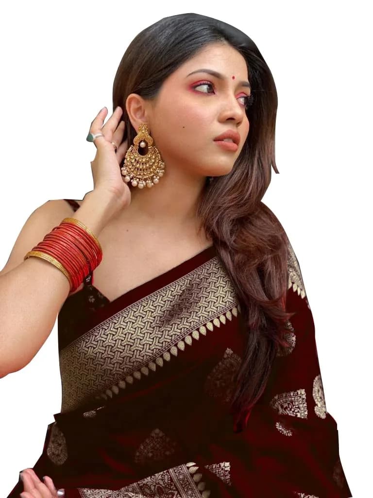 Avantika Fashion Kanjivaram Soft Pure Silk Banarasi Saree with Blouse Piece, Maroon, 610 cm (20 ft) — Maroon