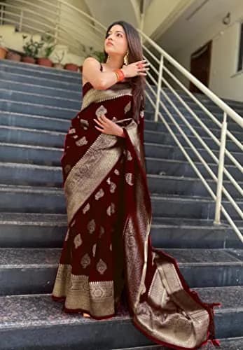 Avantika Fashion Kanjivaram Soft Pure Silk Banarasi Saree with Blouse Piece, Maroon, 610 cm (20 ft) thumbnail 4