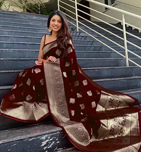 Avantika Fashion Kanjivaram Soft Pure Silk Banarasi Saree with Blouse Piece, Maroon, 610 cm (20 ft) thumbnail 5