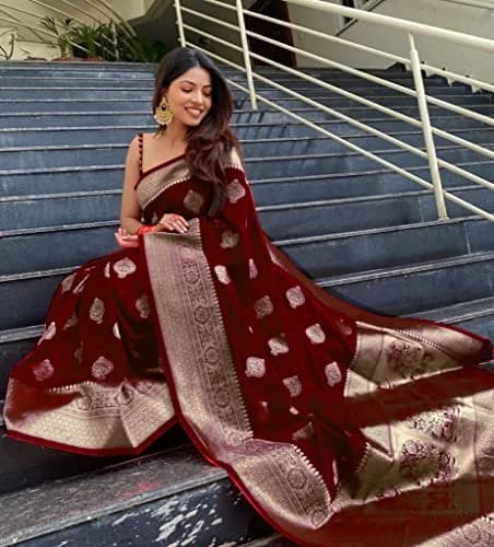 Avantika Fashion Kanjivaram Soft Pure Silk Banarasi Saree with Blouse Piece, Maroon, 610 cm (20 ft) thumbnail 6