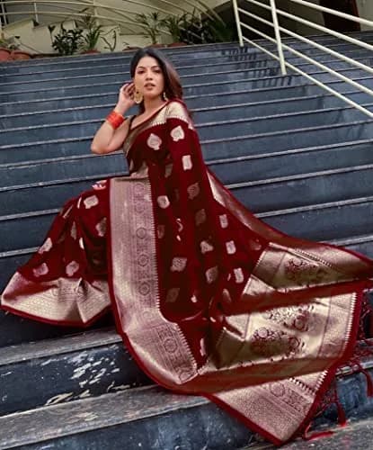 Avantika Fashion Kanjivaram Soft Pure Silk Banarasi Saree with Blouse Piece, Maroon, 610 cm (20 ft) thumbnail 7
