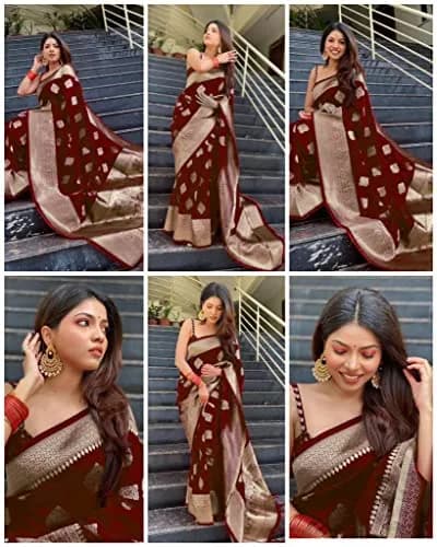Avantika Fashion Kanjivaram Soft Pure Silk Banarasi Saree with Blouse Piece, Maroon, 610 cm (20 ft) thumbnail 8