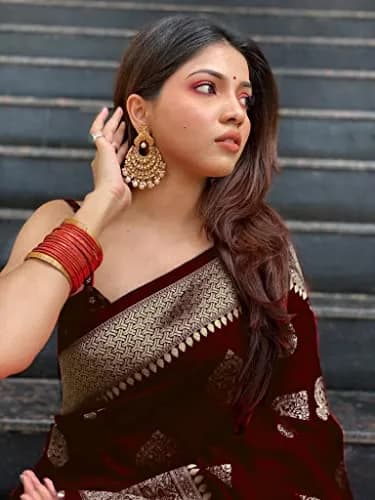 Avantika Fashion Kanjivaram Soft Pure Silk Banarasi Saree with Blouse Piece, Maroon, 610 cm (20 ft) thumbnail 2
