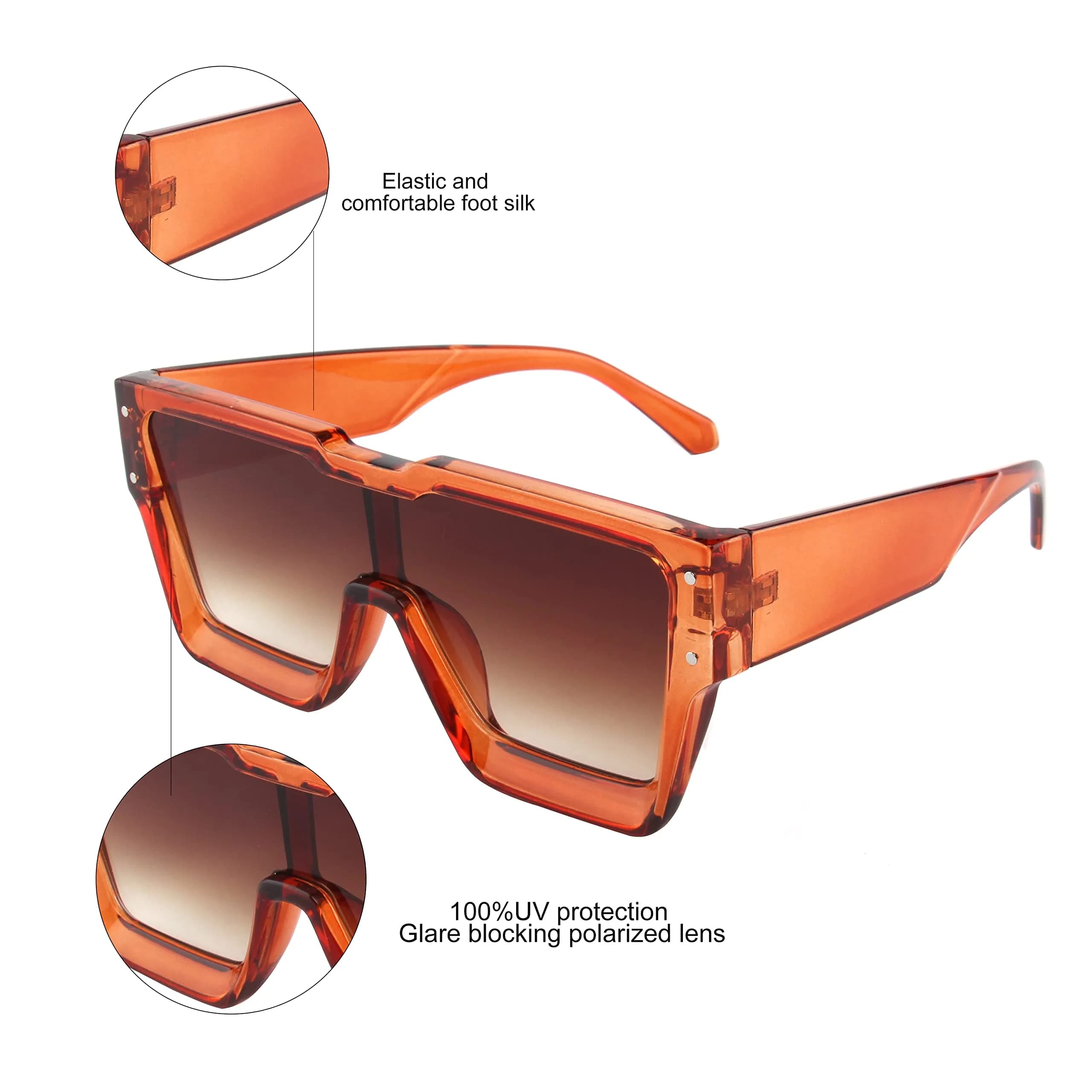 KENBO Oversized Brown Frame Gradient Brown Lens Square Sunglasses for Women Men - view 4