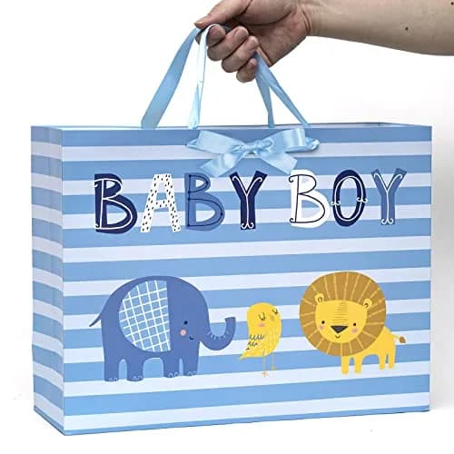 Loveinside Baby Boy Gift Bag with Tissue Paper and Greeting Card | Blue Animal Design, 16" x 6" x 12" thumbnail 7