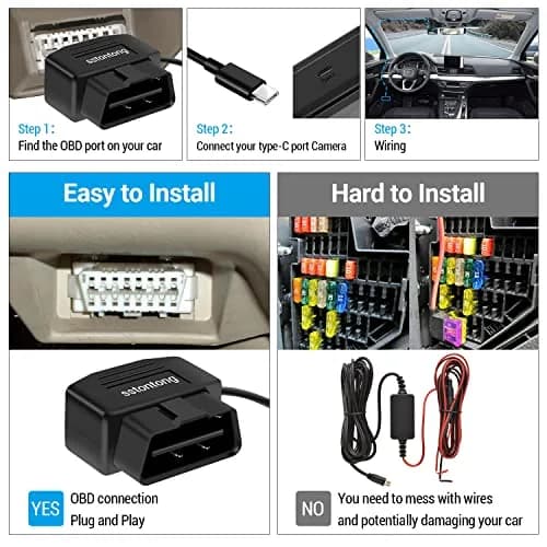 ssontong OBD Dash Cam Power Cable Type-C USB Hardwire Kit ACC Mode with Switch 3.5m (11.5 ft) | Dual Mode Parking Surveillance thumbnail 6